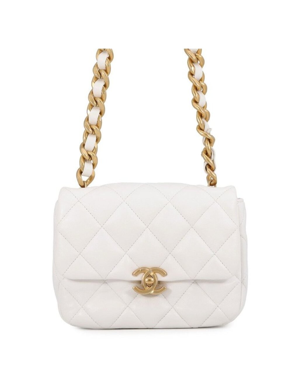 Chanel Chain Shoulder Bag Mini Quilted CC Logo Lambskin White
